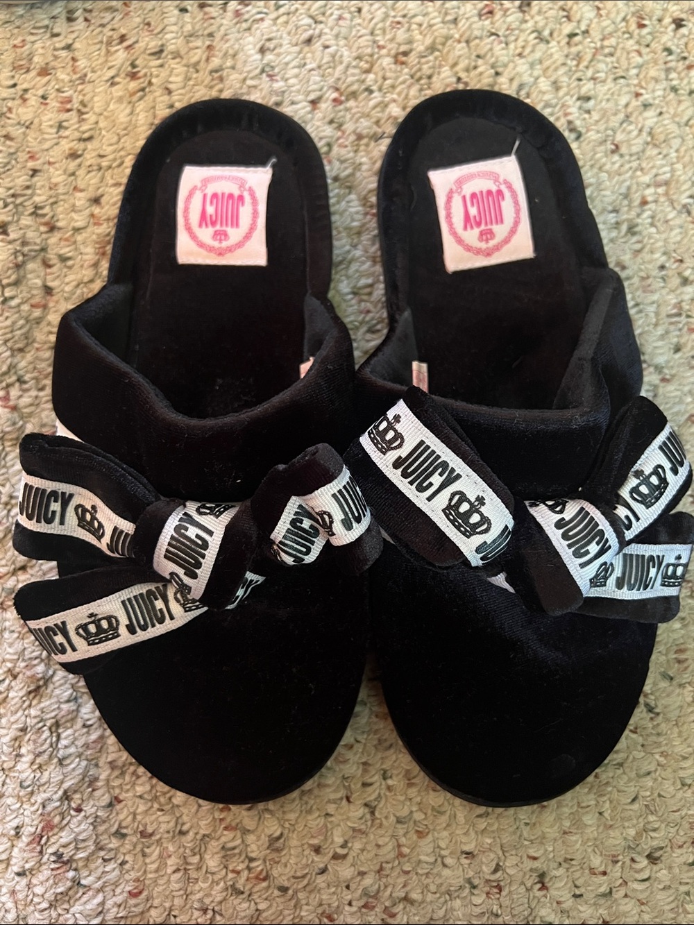 Juicy Couture Black Velvet Slide slippers with Branded Bow